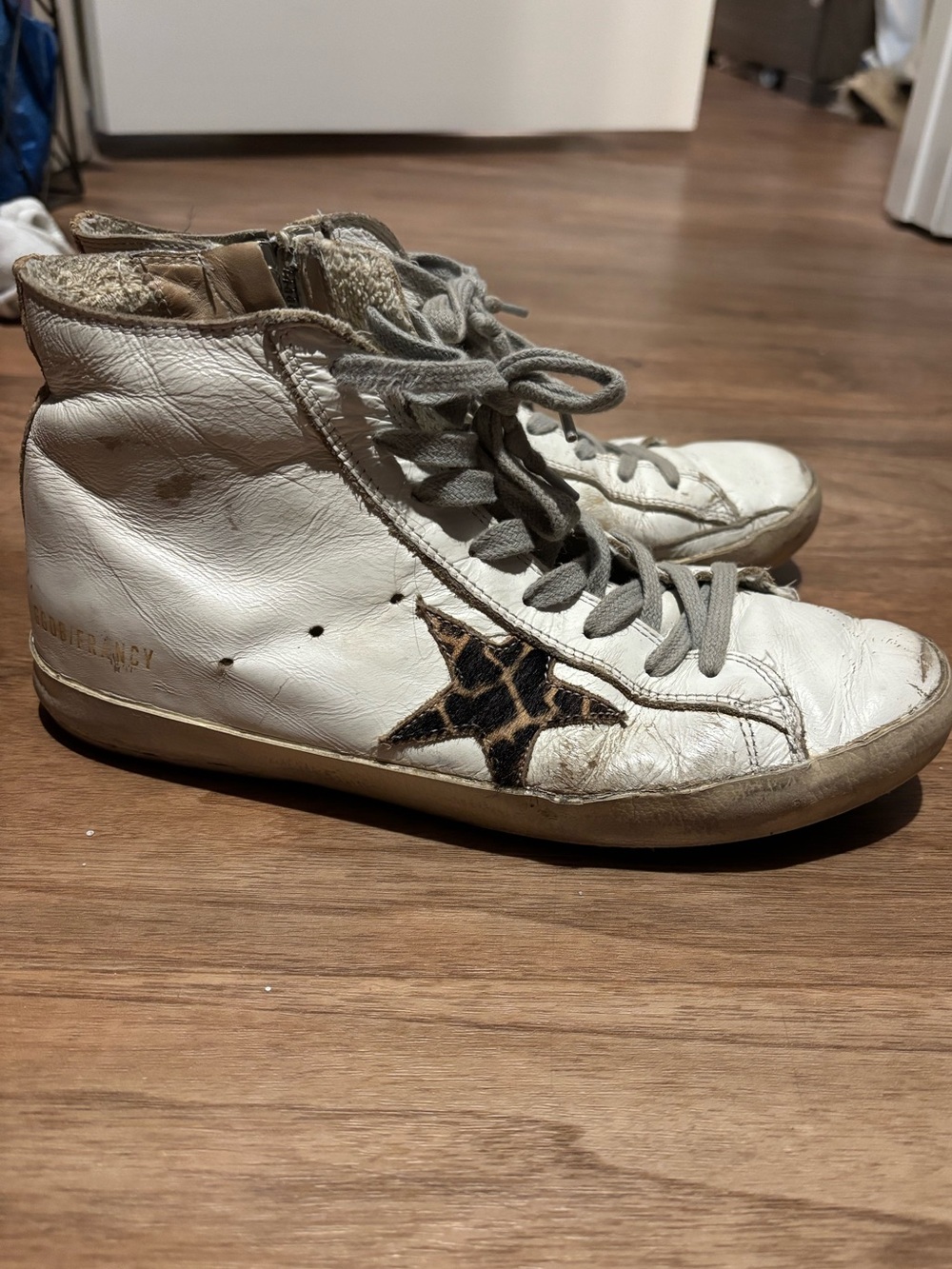 Golden Goose Francy High-Top Sneakers with Leopard Star Accent